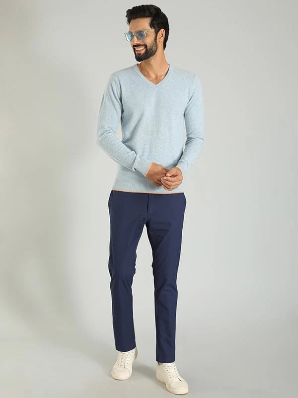 Indian Terrain Men's Comfort Fit Solid Navy Trousers